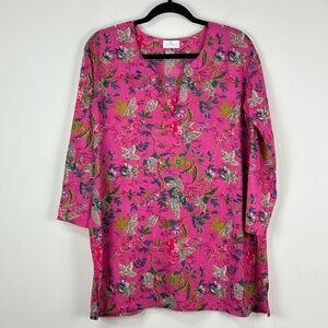 Sal E Mare Anguilla Women's Cotton Pink Floral V-Neck Tunic S Resortwear Beach